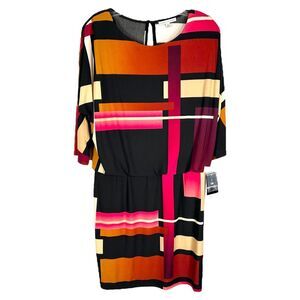 Sandra Darren Size 8‎ Dress Color Block Orange Pink Black Drape Sheath NWT 726